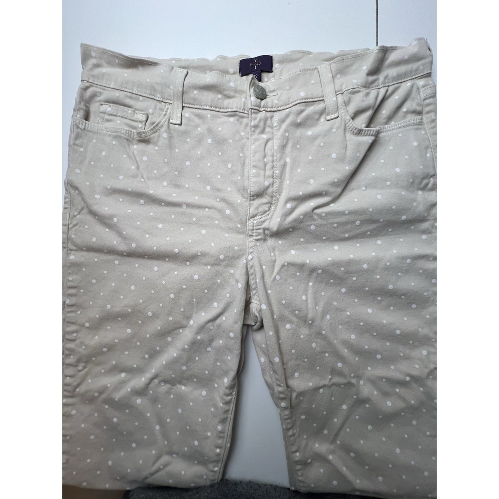NYDJ Not Your Daughters Jeans Beige White Polka Dot Print Crop Capri Pants 12